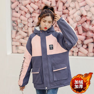 工装 少女秋冬装 宽松学生百搭加绒加厚ins潮短款 新款 棉服外套 韩版