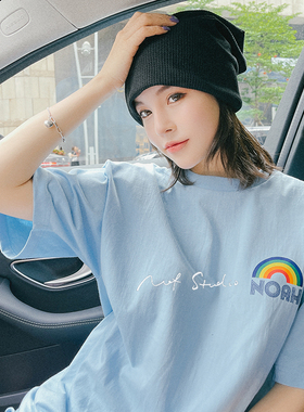 NOF studio  彩虹印花宽松休闲美潮圆领短袖T恤 男女同款