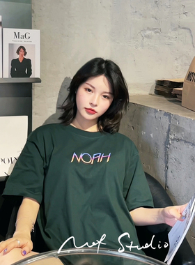 NOF studio 日出日落渐变文字美潮印花短袖T恤