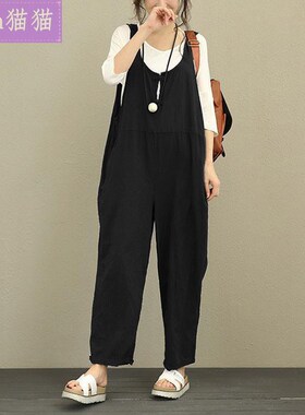 Women Jumpsuit Summer Linen Playsuit Plus Size Overalls 长裤