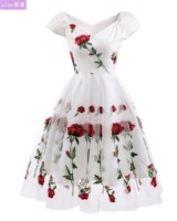 Ladies Embroid Dress Black White Women Lace Dress Female