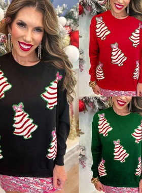 women's Christmas tree decoration sequine hoodie top