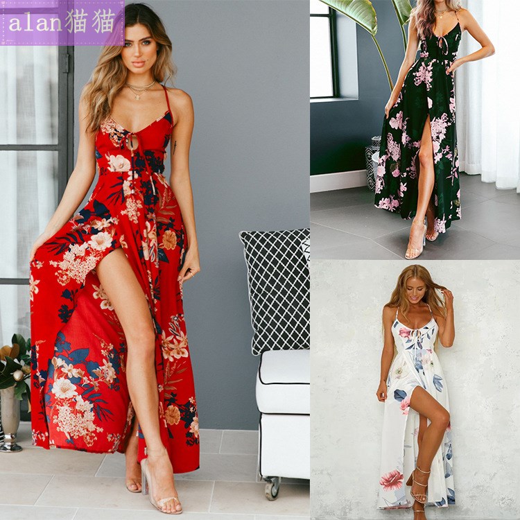 2018Fashion summer women print dresses ladies long dress女裙