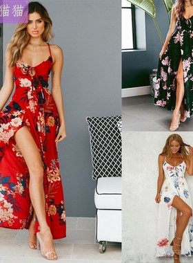 2018Fashion summer women print dresses ladies long dress女裙