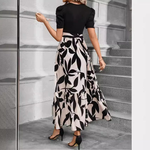 Floral print round neck dress for vacation women欧美连衣裙女