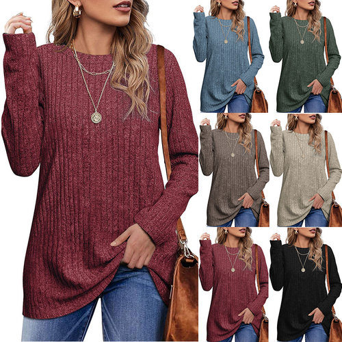 Round neck brushed  top, long sleeved T-shirt for women girl