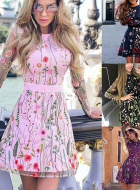 Women's dress embroidered Bohemian flower A-line short skirt