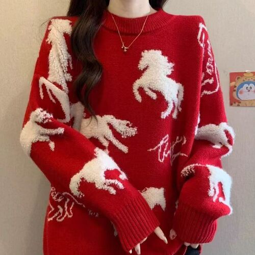 Christmas fat women sweater big size loose knitted Pullover