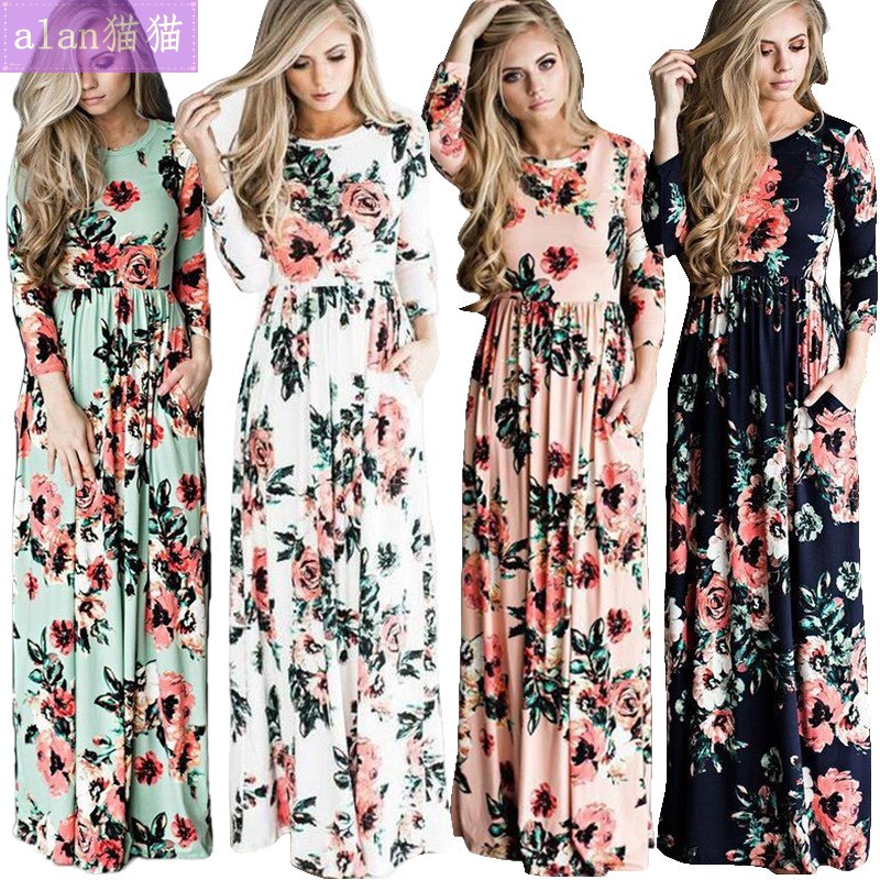 Bohemia Maxi Dresses Women printed flowers Long girl Dress裙 女装/女士精品 连衣裙 原图主图