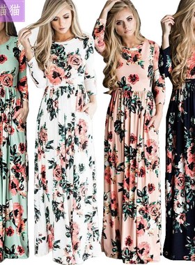 Bohemia Maxi Dresses Women printed flowers Long girl Dress裙