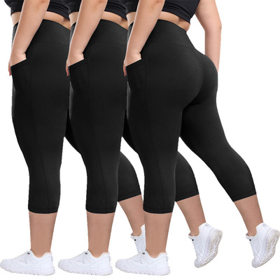 Women's plus size yoga pants, cropped high waisted leggings