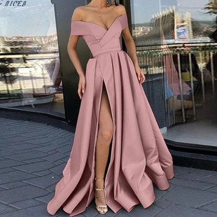 dress with deep Women neck formal dress欧美多色连衣裙女