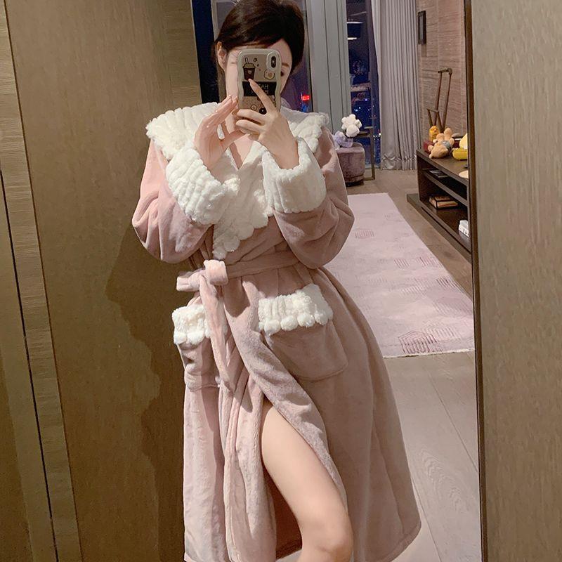 睡袍女睡衣女加绒加厚加长珊瑚绒珊瑚绒浴袍秋冬季2025新款家居服