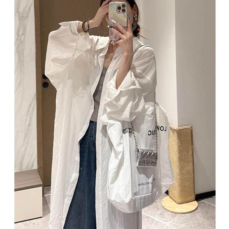 法式慵懒松弛感长款防晒衬衫女夏季外搭衬衣外套高级感亚麻上衣薄