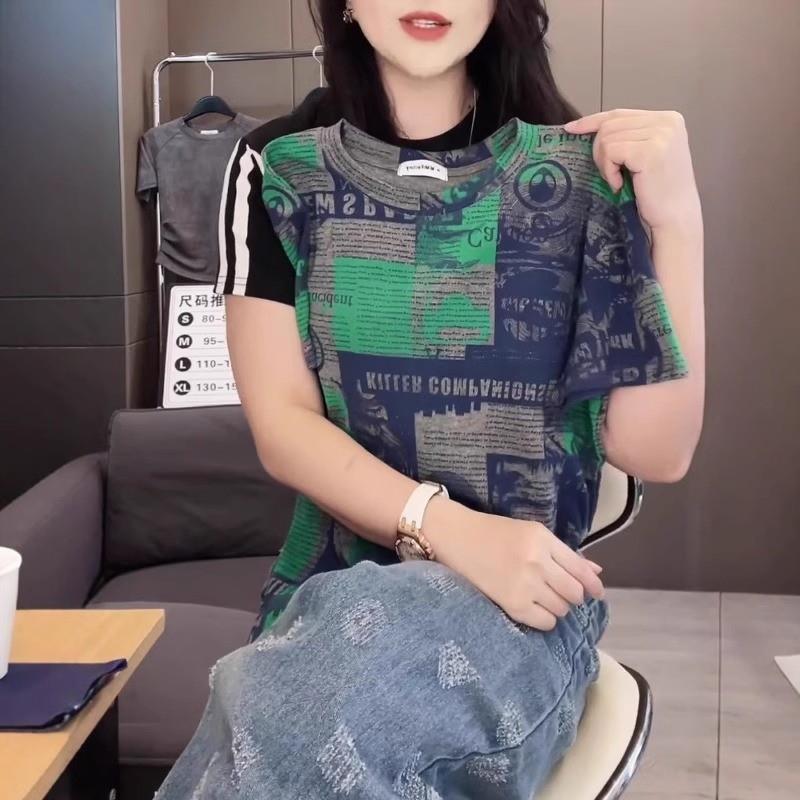 2025夏季今年流行爆款绿色短袖上衣大码胖MM显瘦气质减龄半袖T恤
