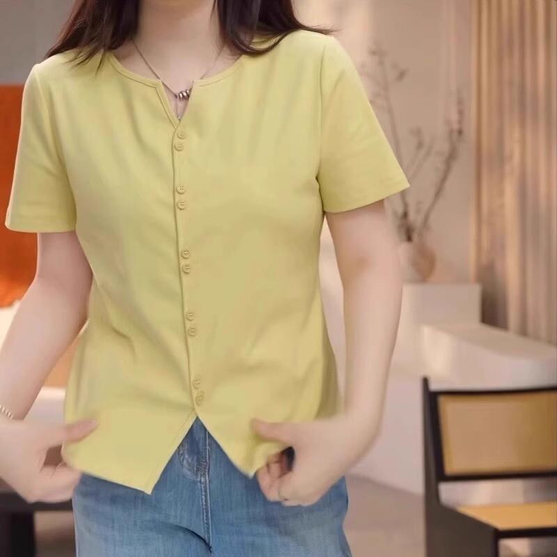 胖MM大码女装宽松遮肚子显瘦别致上衣2025新款正肩V领白色短袖t恤