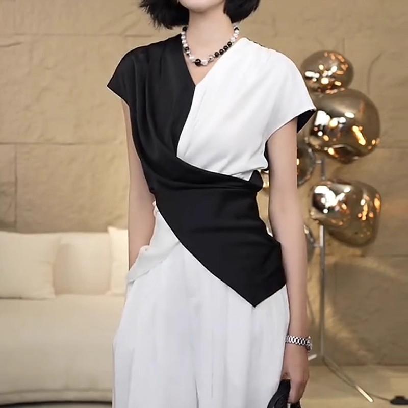 大尺码女装2025夏季新款胖mm显瘦百搭时尚气质法式拼接撞色短袖上