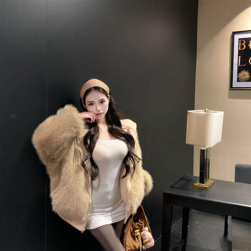 港味新款两面穿皮草外套女秋冬加厚保暖连帽毛领开衫棉服卫衣潮