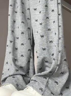 灰色蝴蝶结糯米山本裤女士夏季褶皱小Bf慵懒风格宽松休闲阔腿裤