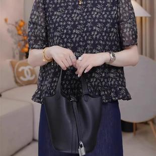 加码法国甜美宽松苗条的花朵短袖衬衫的妇女夏季高端年龄减少独特