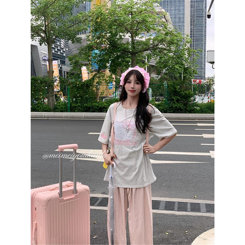 莓莓有点辣自制 K*itty短袖T恤女夏季小个子灰色宽松可爱休闲 上