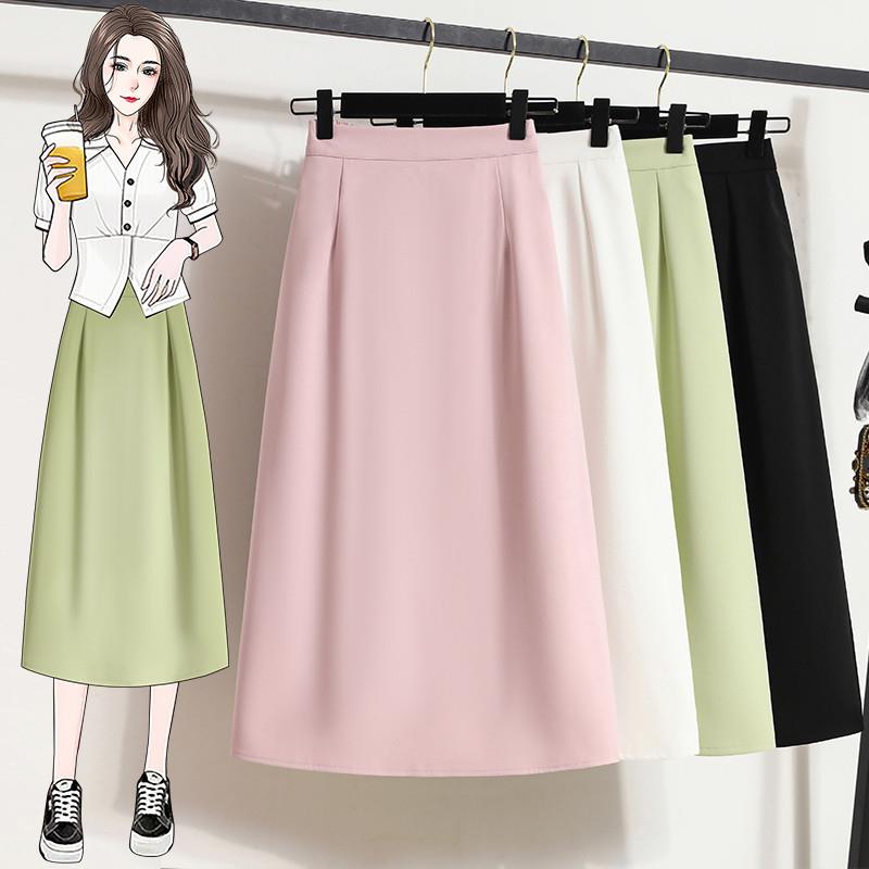 大码西装半身裙女夏季新款梨形身材遮肉显瘦高腰中长款a字伞裙子