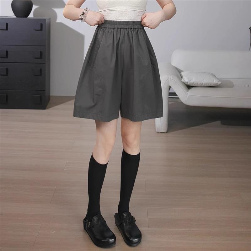 大码简约大气纯色显瘦短裤2025年夏装新款松紧腰宽松百搭五分裤潮