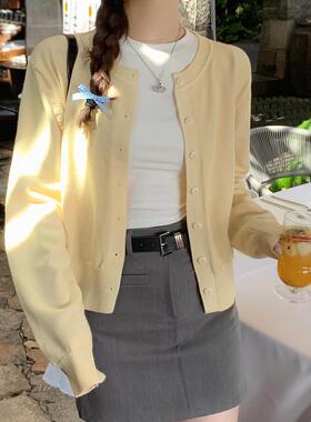 多巴胺黄色针织开衫女2025夏季新款上衣外套夏季高级感小个子毛衣