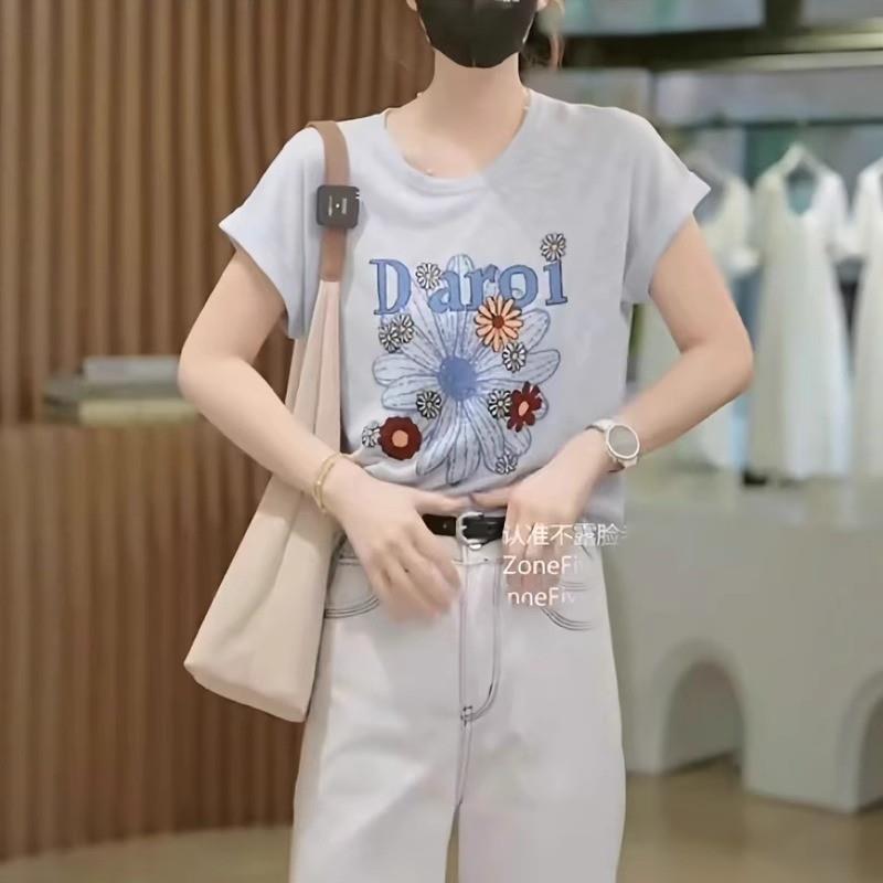 大尺码字母卡通印花正肩短袖T恤女2025夏新款宽松显瘦气质百搭上