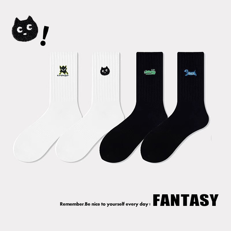 FunSoox男女美式刺绣中长筒袜