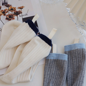 后标 | 韩系拼色袜子女中筒袜棉ins灰蓝色竖条纹学院风百搭堆堆袜
