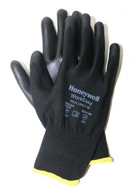 霍尼韦尔WE210G2CN纯黑色劳保工作手套 防滑耐磨PU涂层轻薄透气薄