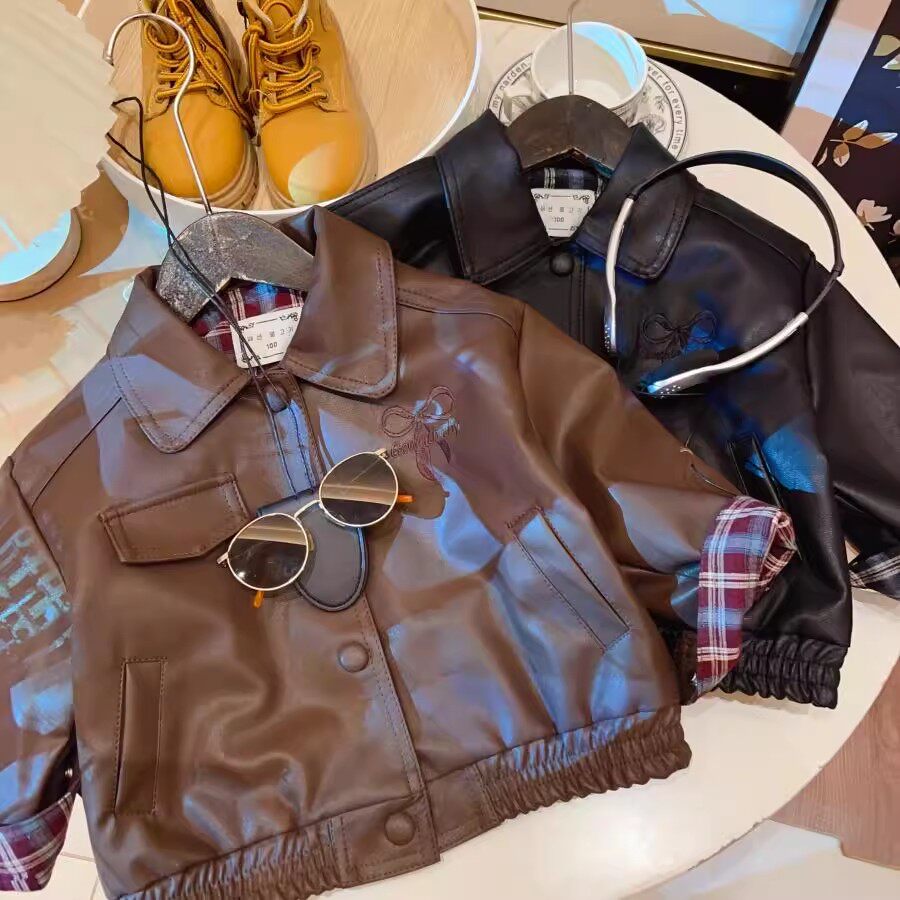 女童皮衣外套春秋款2025新款儿童洋气时髦夹克衫小女孩休闲上衣潮