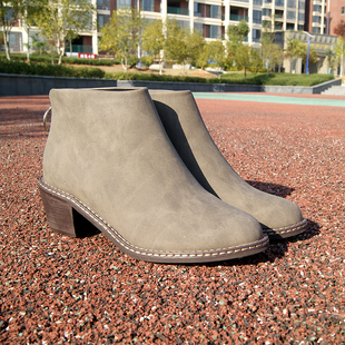 清仓秋冬款 靴子 英伦风马丁靴外贸百搭中高跟短靴女坡跟后拉链时尚