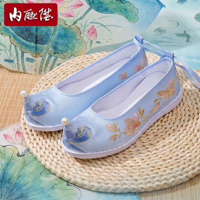 内联升布鞋女手工千层底汉服绣花鞋犀角风筝绑带汉服鞋DN8711