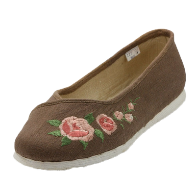 内联升千层底亚麻绣花休闲风女鞋
