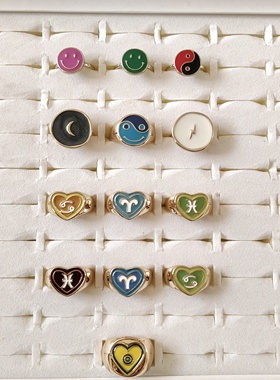 简约百搭学生女滴釉金属戒指欧美时尚个性笑脸爱心手指戒饰品潮25