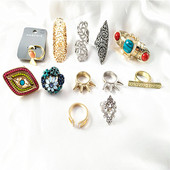 质感镶钻夸张戒指时尚 百搭简约时髦街拍女镂空几何复古滴釉指环潮