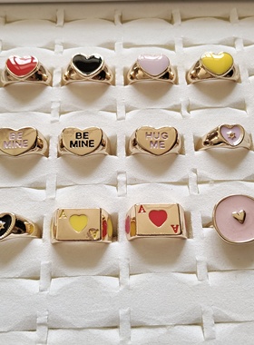 气质简约滴釉戒指指环欧美时尚百搭学生女个性质感金属爱心潮人15