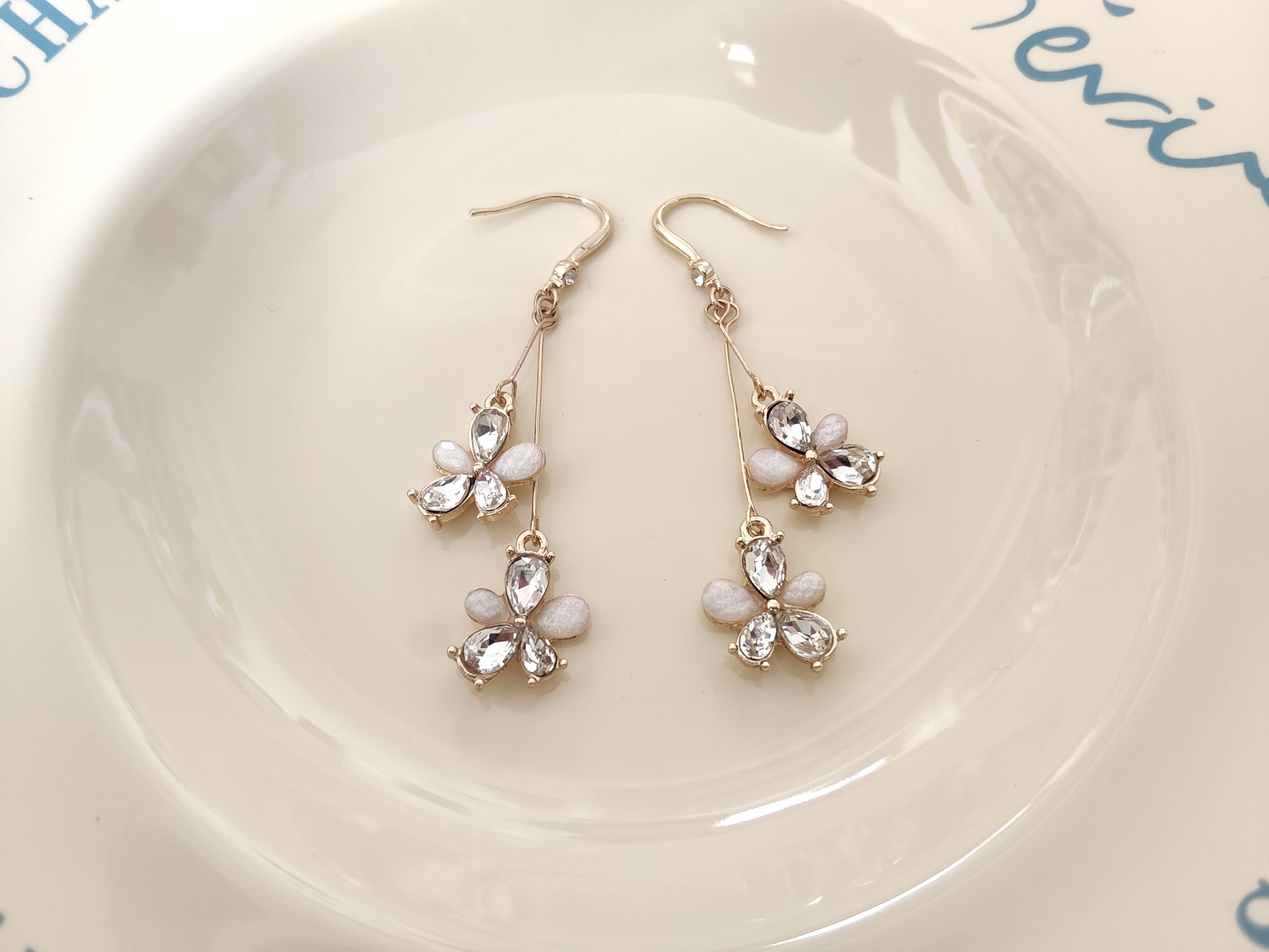 气质镶钻花朵耳环耳坠时尚百搭学生女清新甜美金色长款耳饰品潮17