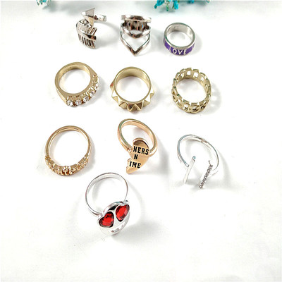 镶钻日韩风学生金属滴油几何戒指