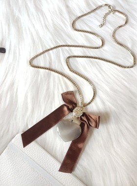 丝带蝴蝶结项链时尚气质女镶钻石头爱心毛衣链纹路颜色不同随机发