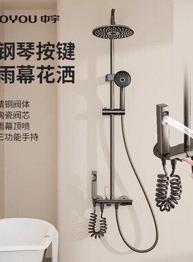 中宇淋浴花洒套装卫生间洗澡淋雨增压力全铜主体淋浴钢琴键14814