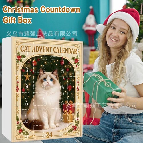 跨境圣诞节倒计时盲盒可爱猫咪亚克力挂件圣诞树装饰背包车载挂件