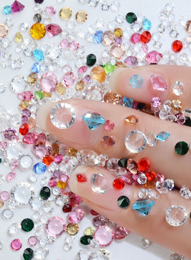 美甲饰品2025新款水钻尖底钻彩色混装玻璃微钻透明AB钻指甲装饰品