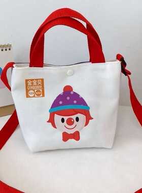 定制幼儿童托育白色帆布小斜挎包手拎袋时尚热卖烫印logo图片彩色