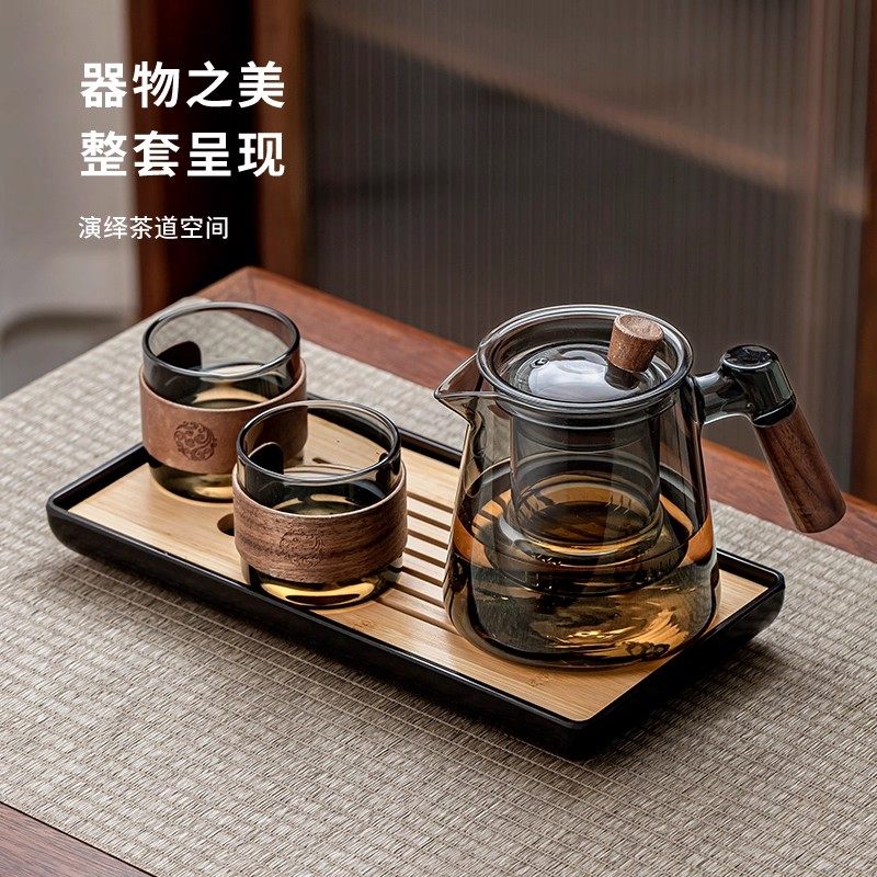 茶壶泡茶家用2025新款耐高温透明玻璃茶具套装煮泡茶器木把泡茶壶