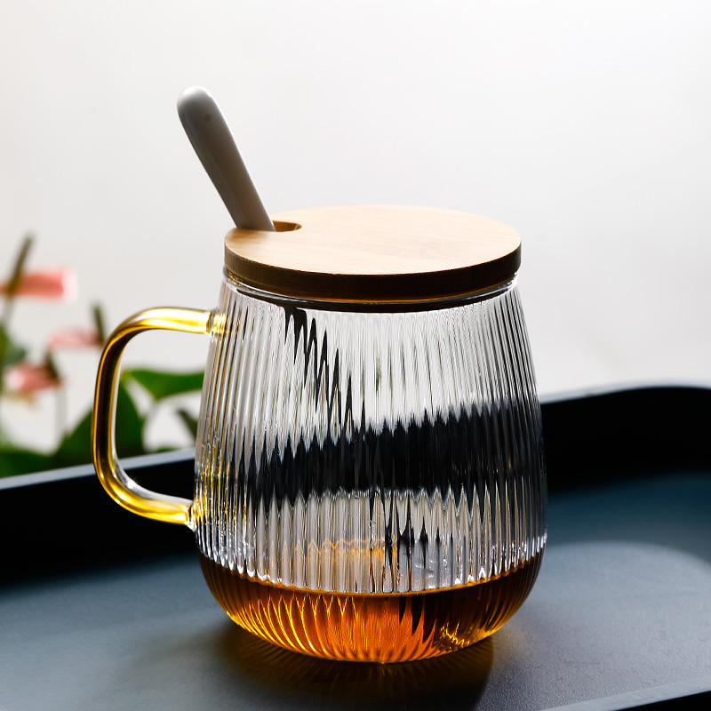 玻璃杯带盖勺把手杯耐热水杯