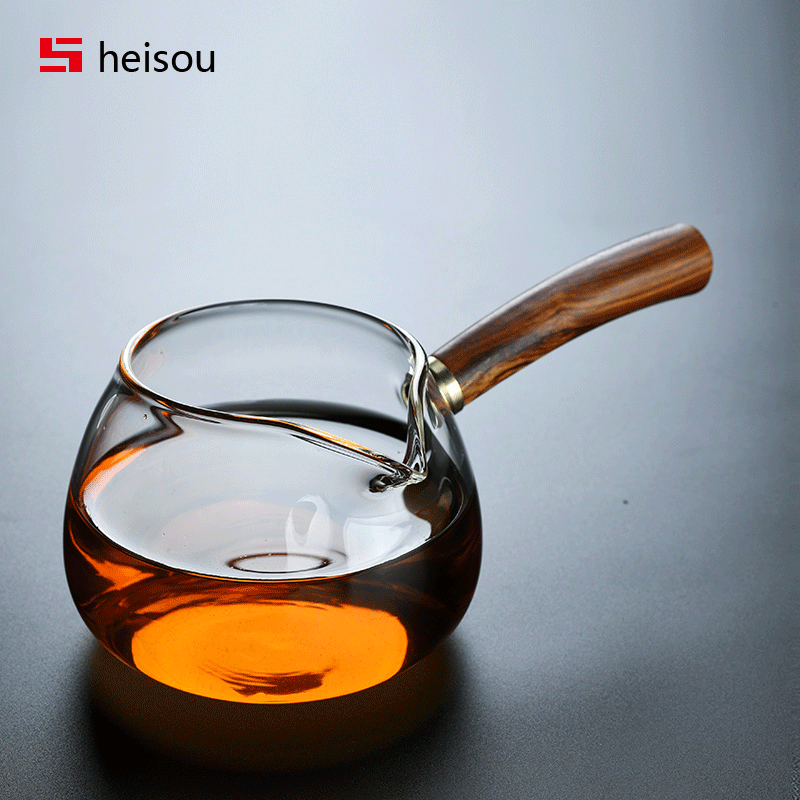 日式侧把木把公道杯玻璃高档大号茶海透明分茶器茶漏茶滤功夫茶具