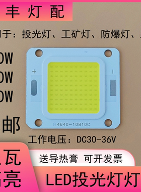 led50W投光灯灯芯片20W30瓦路灯工矿灯防爆集成灯珠光源板配件30V
